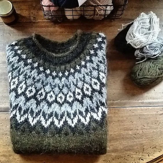 Comstylish Vintage Geometry Icelandic Pattern Printed Comfy Sweater