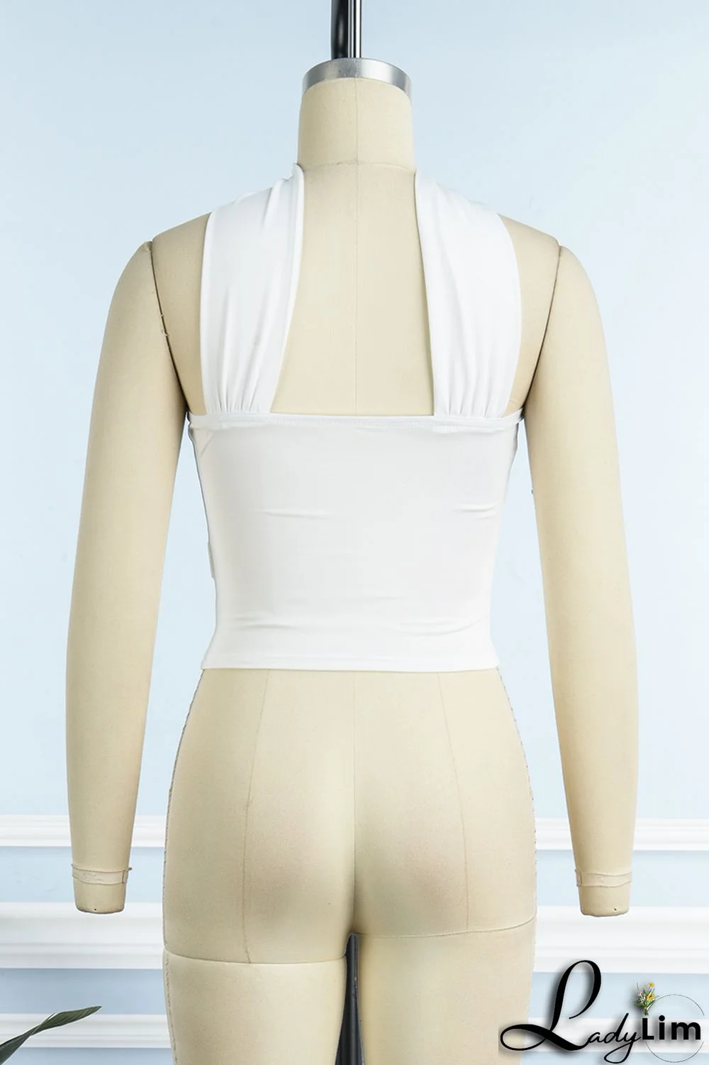 Black Sexy Solid Patchwork Halter Tops