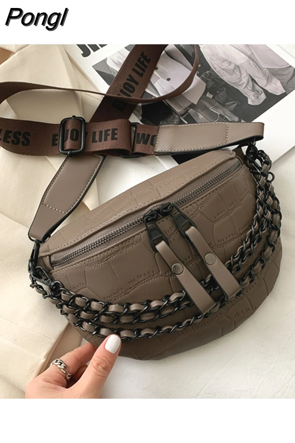 Pongl Women's Waist Bag Brand Design Female Fanny Pack High Quality Chain Shoulder Crossbody Chest Bags 2023 Trend Belt Bag New Purses