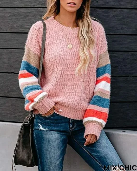 Knit sweater hot style stitching pullover sweater