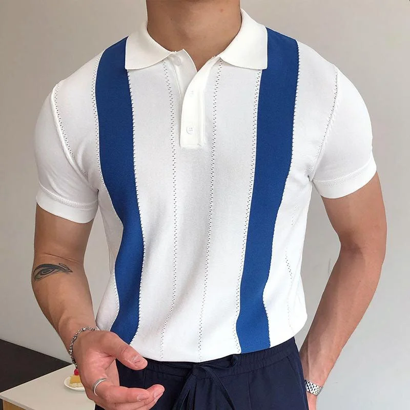 Casual Knit Striped Gentleman Polo Shirt