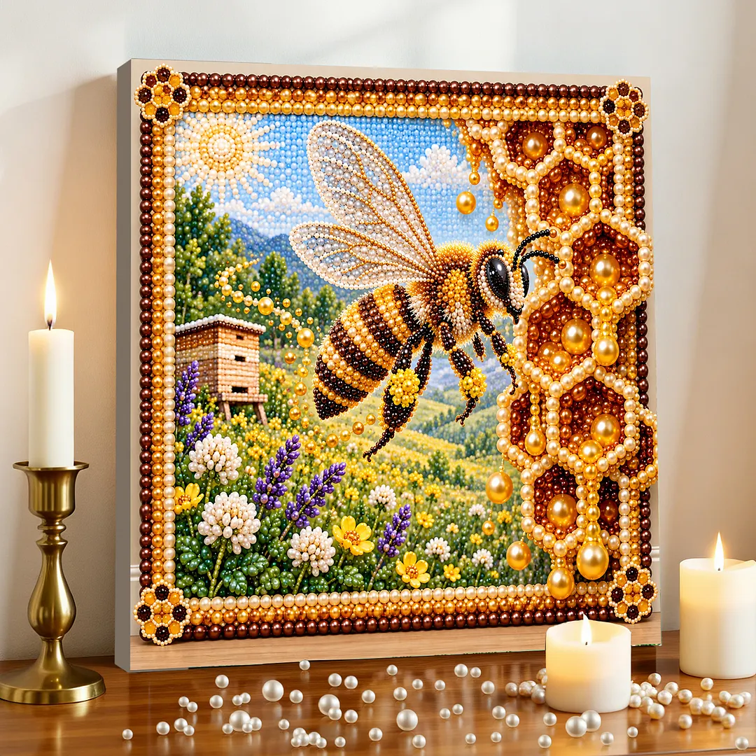 Framed Pearl Painting Kit Bee And Honeycomb 11.81x11.81in