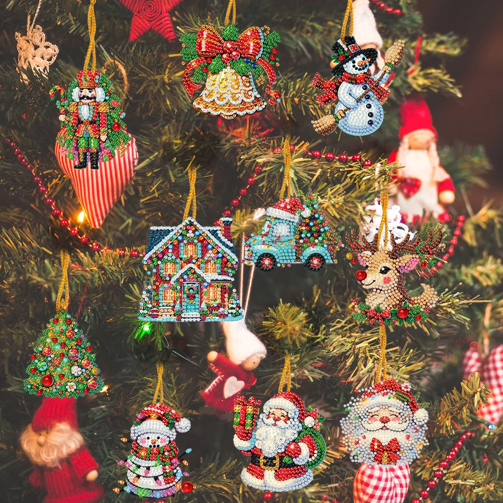 10Pcs Christmas Diamond Painting Christmas Tree Pendant 