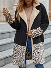 Fashion Loose Lambskin Split-Joint Leopard Lapel Collar Cardigan Woolen Coat