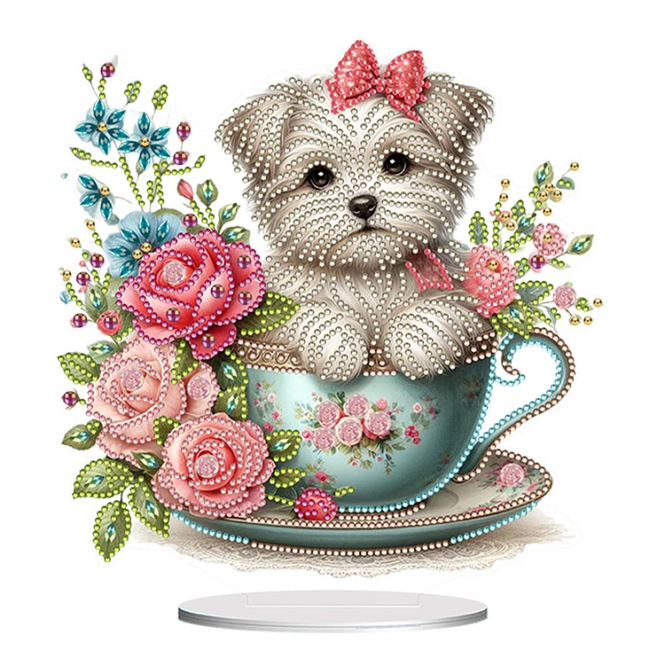 Teacup Puppy Special Shaped Table Top Diamond Painting Ornament Kits Table Decor