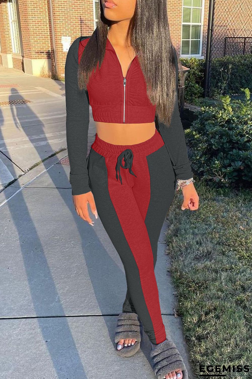 Black Casual Solid Patchwork Zipper Zipper Collar Long Sleeve Two Pieces | EGEMISS