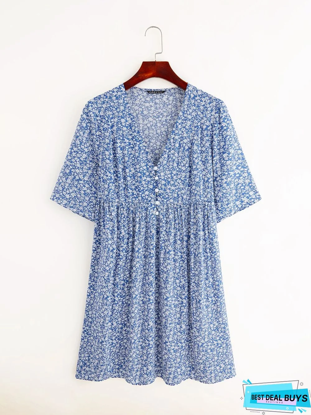 Boho Floral Print Short Sleeve Knee Length Dress