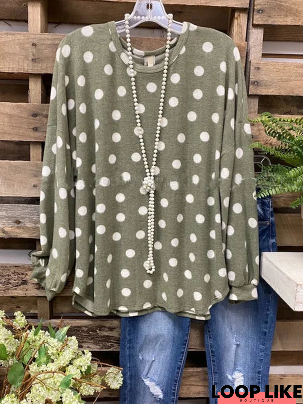 Crew Neck Casual Polka Dots Loose Sweatshirt