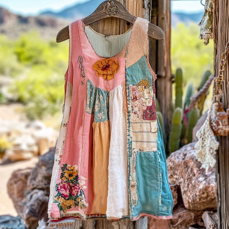 Women's Vintage Floral Patch Art Tank Top