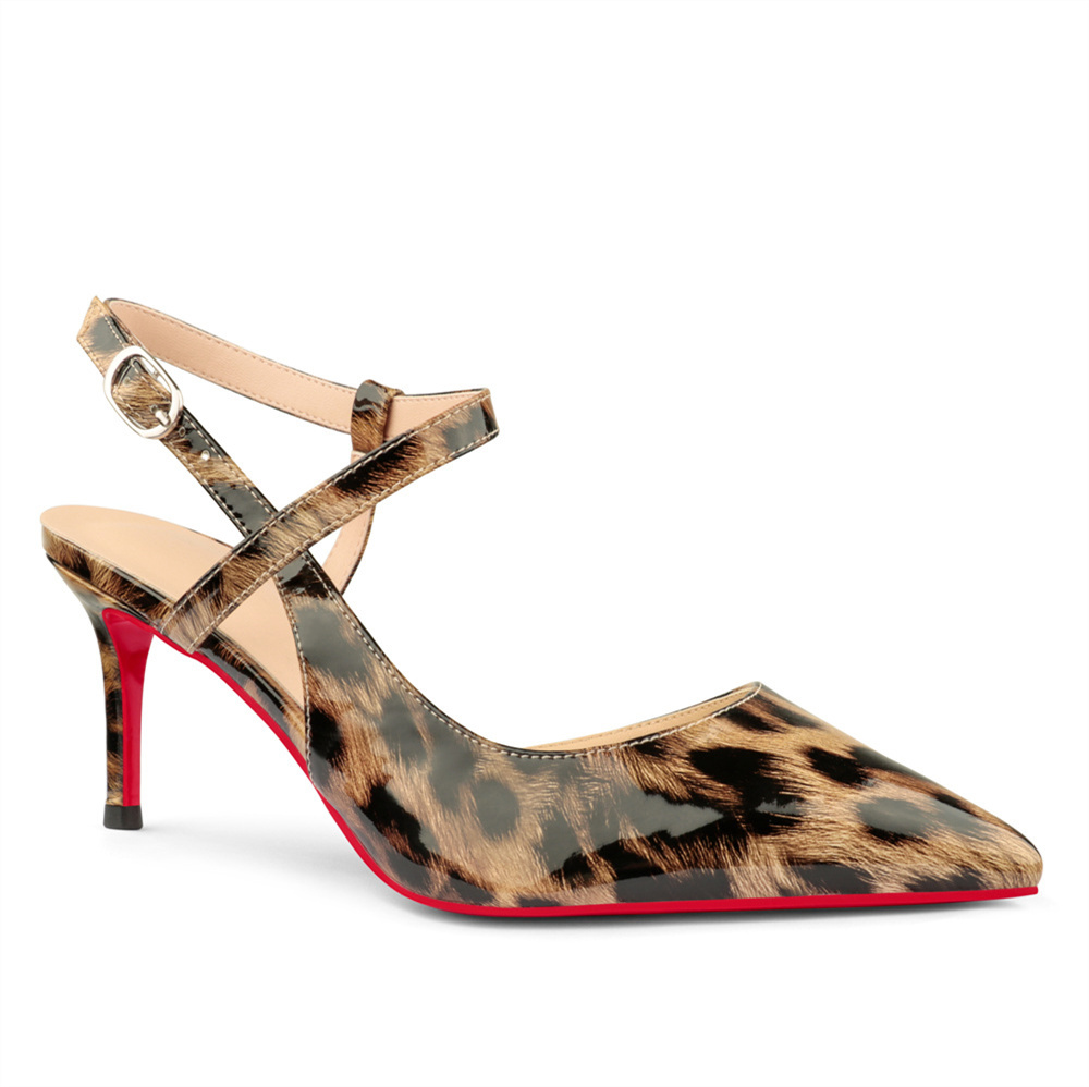 65mm Women Slingback Red Bottom Pumps Ankle Buckle Jenlove Stiletto Mid Heel Close Pointed Toe Dress Red Soles Sandals Shoes-MERUMOTE