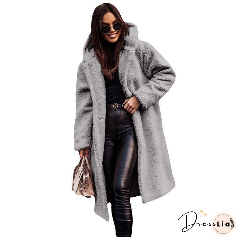 Women's Fashionable Long Solid Color Sleeve Woolen Coats