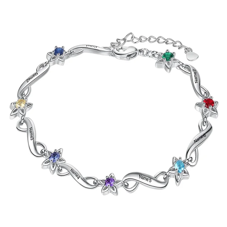 Personalized Infinity Bracelet Engraved with 7 Birthstone and 7 Name