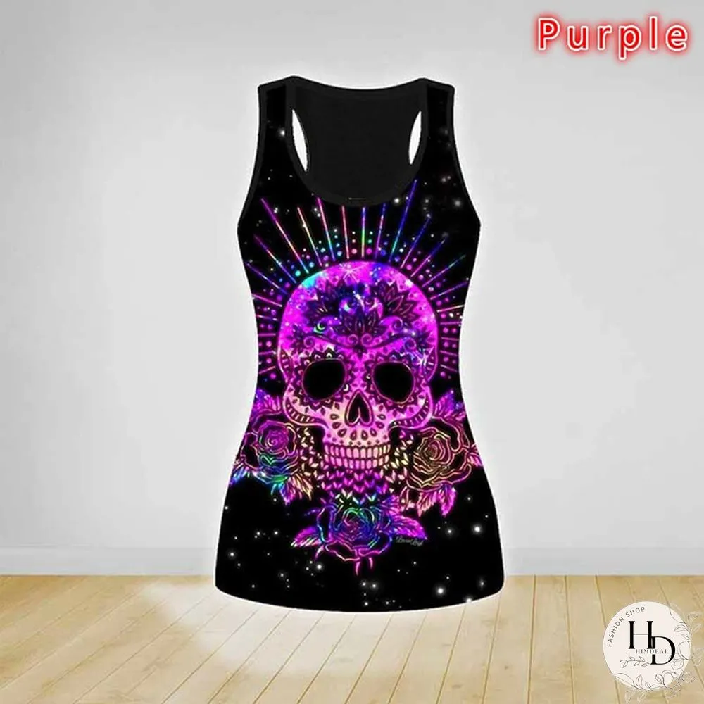 Womens Fashion Skull Print Punk Vest Slim T-shirt
