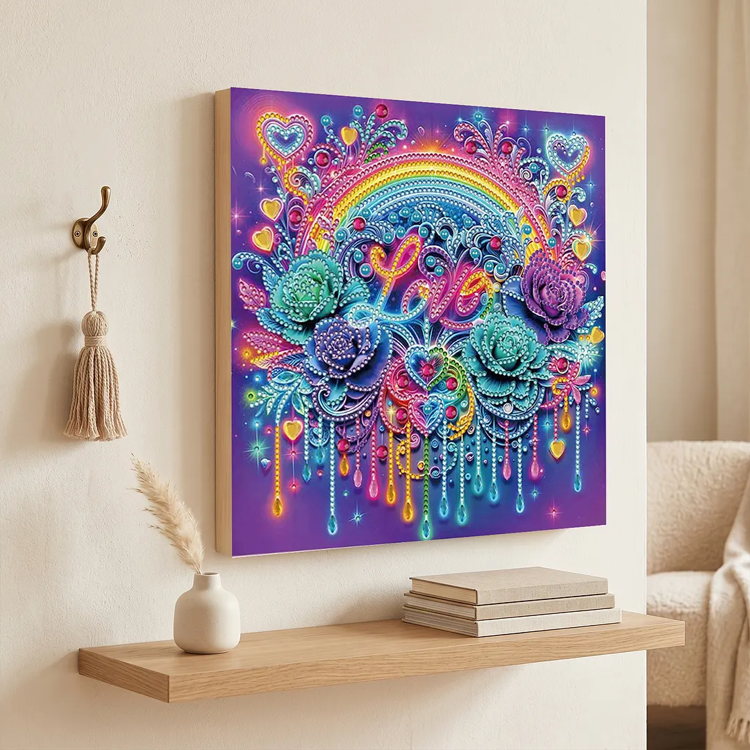 Love Rose DIY Special Shape Drill Diamond Painting Kits with Frame 25x25cm Diamond Dots Paintings Picture Arts Craft for Adults Beginners Home Decor