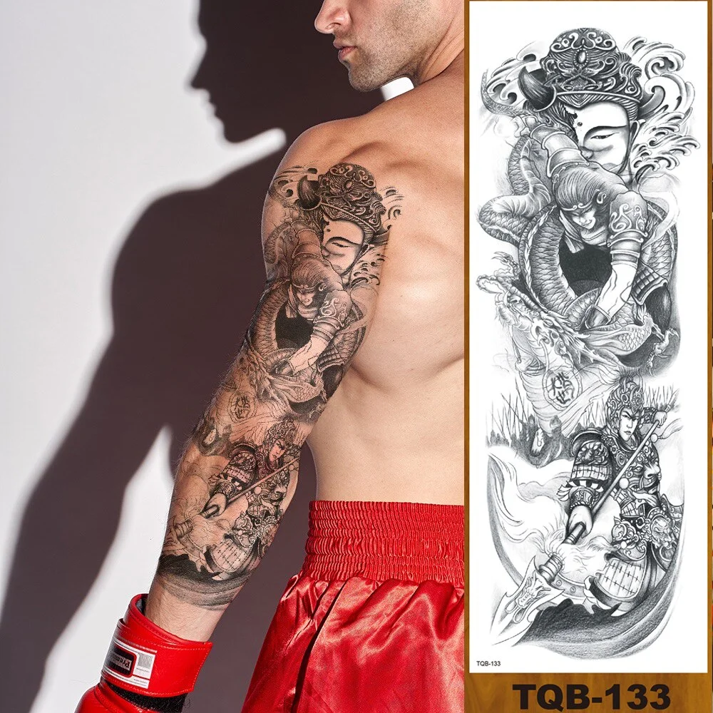 Full Flower Arm Temporary Tattoo Sticker Man Woman Girl Body Sexy Fake Tatoo Pterodactyl Bodhisattva Monkey King Phoenix Nirvana
