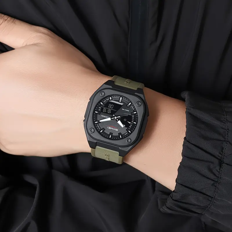   mens   military   wristwatch with     and date   electronic movement sports style round dial tpu strap to 30m details 4