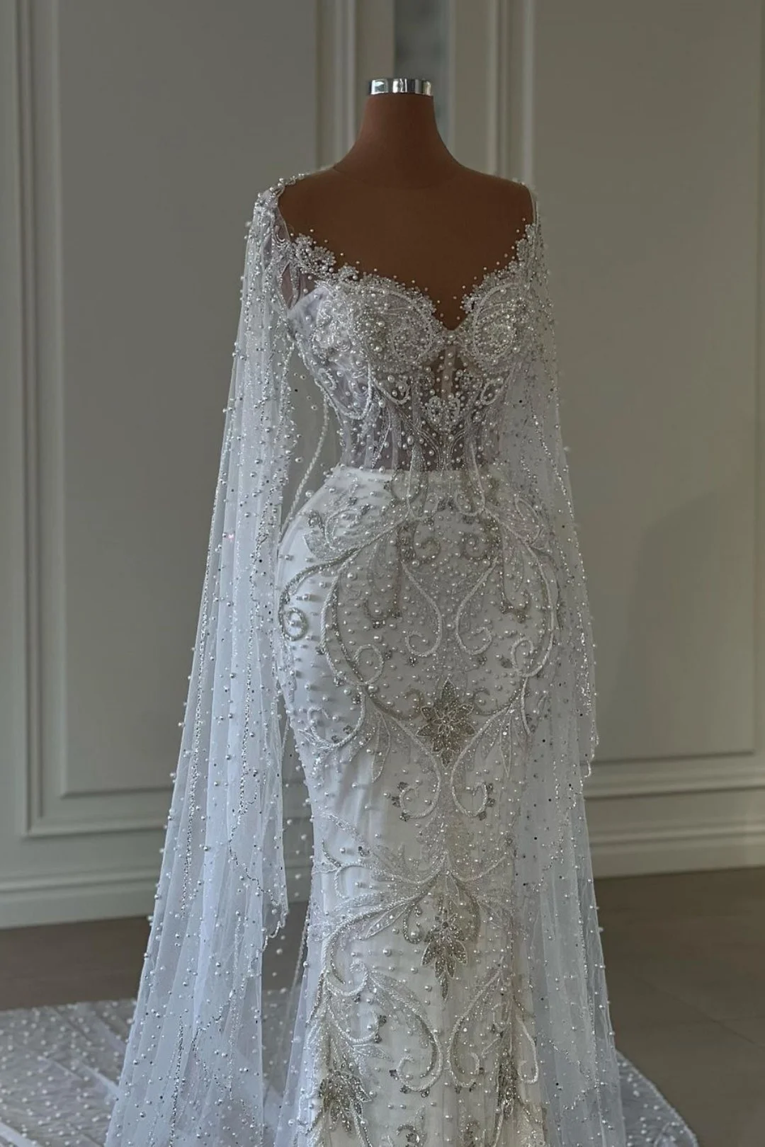 Tulle with Beaded Long Dresses White