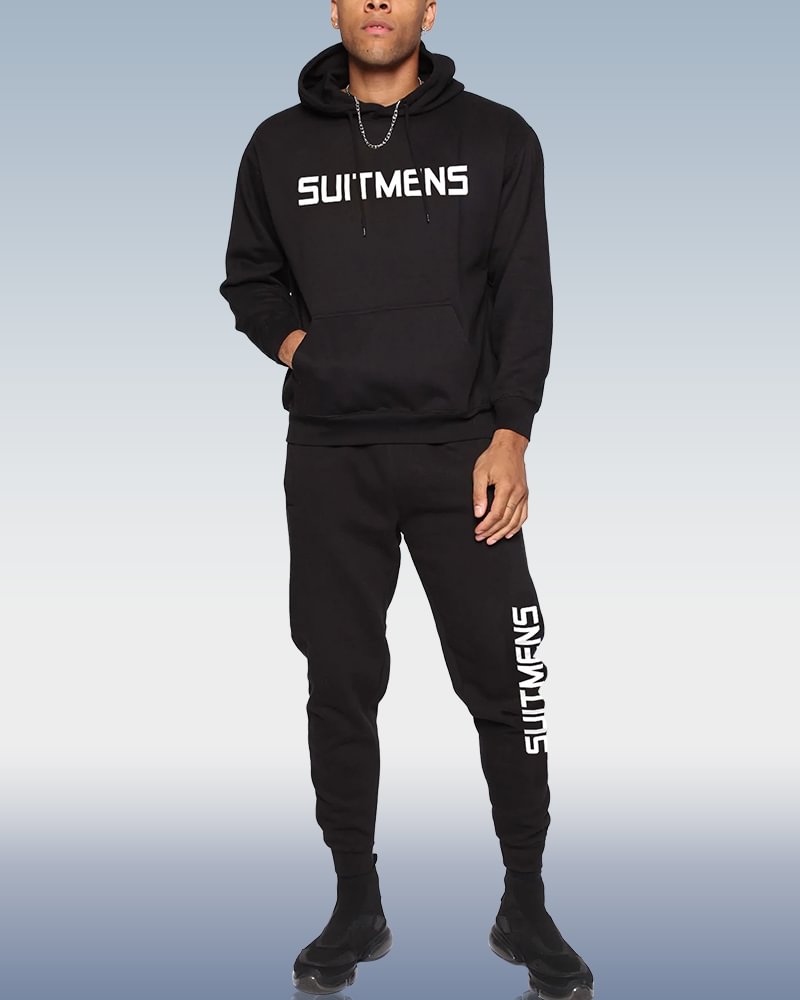 SUITMENS Men's Black Printed Hoodie Set