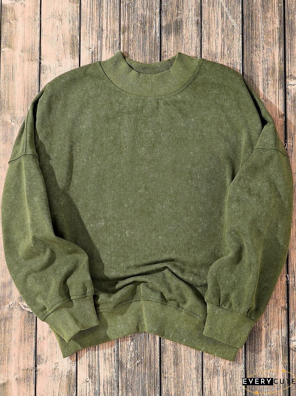 Green Vintage Drop Shoulder Round Neck Pullover Sweatshirt
