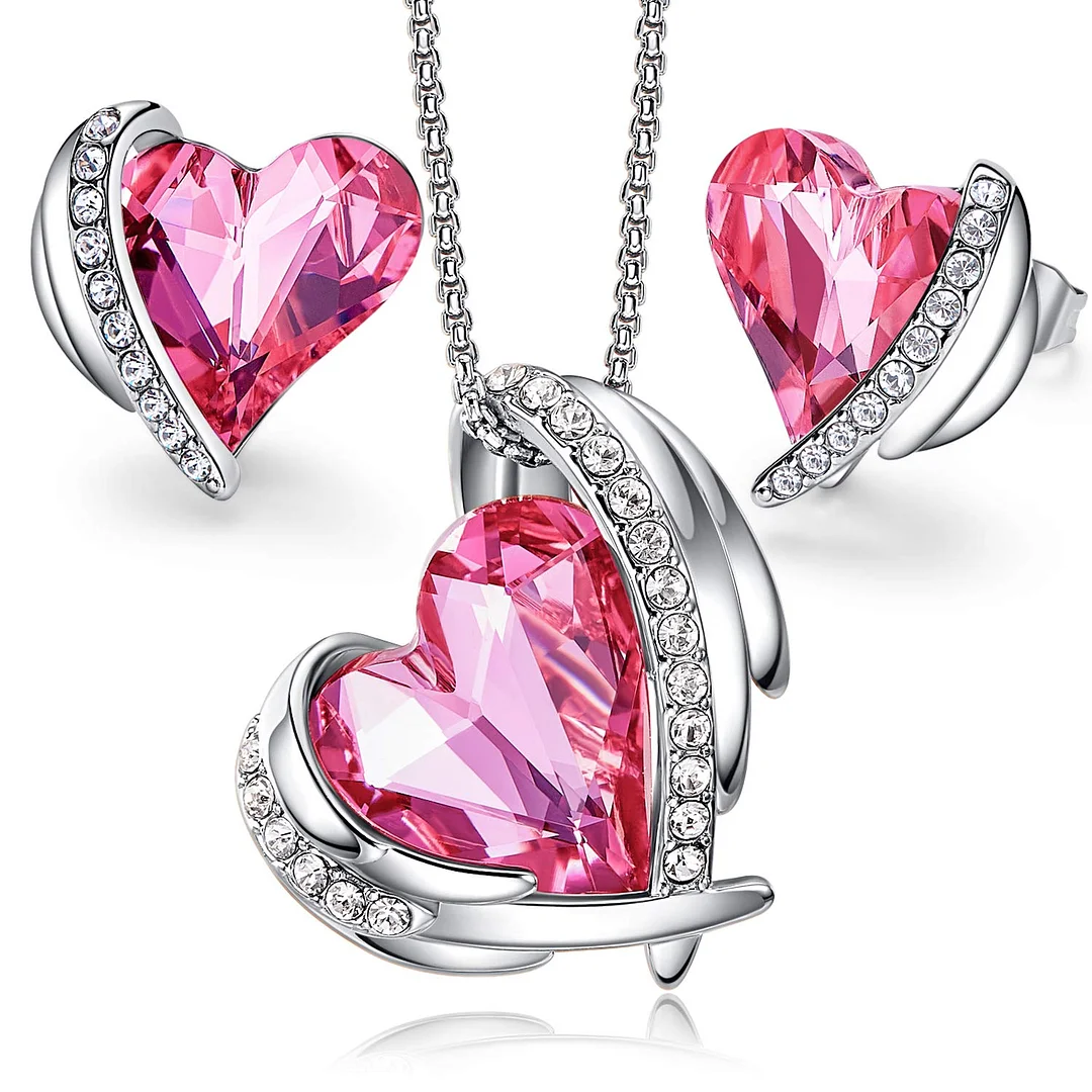 CDE Pink Angel 18K Rose Gold Jewelry Set Women Heart Pendant Necklaces
