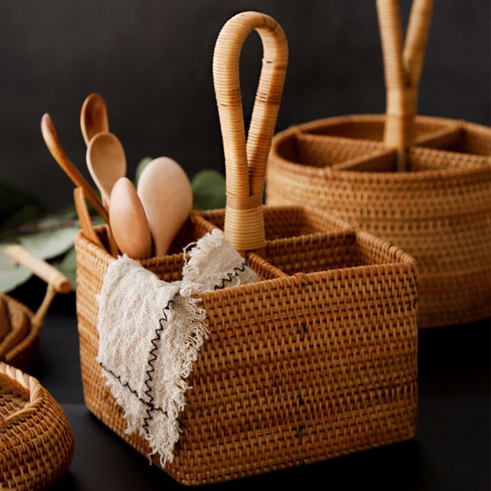 Reusable Handmade Rattan Basket With Handles For Kitchen