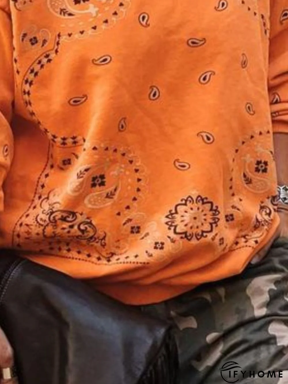 Vintage Round Neck Printed Long Sleeve Top | IFYHOME