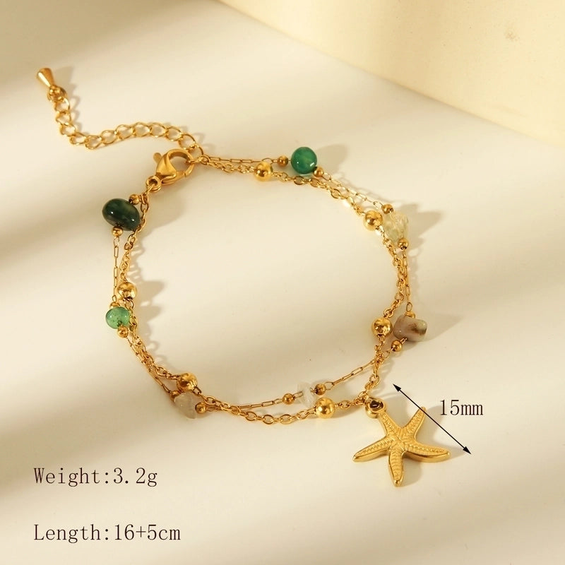 Beach Minimalist Commute Starfish Shell Fish Tail 304 Stainless Steel 18K Gold Plated Acrylic Natural Stone Bracelets In Bulk