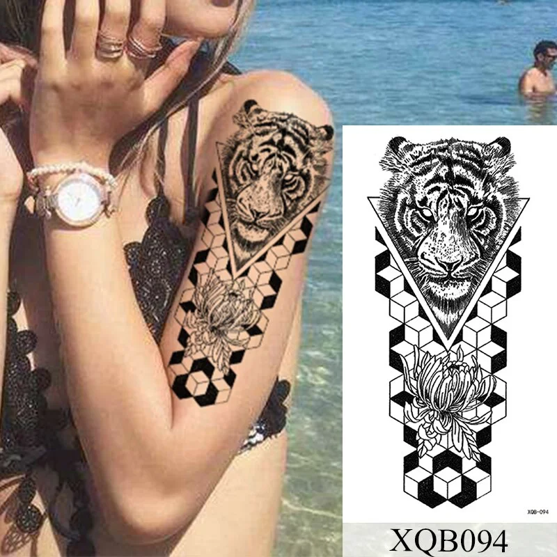 Snake Flower Rose Temporary Tattoo Sticker Flash Waterproof Tattoos Lace Fox Lion Body Art Arm Fake Sleeve Tattoo Women