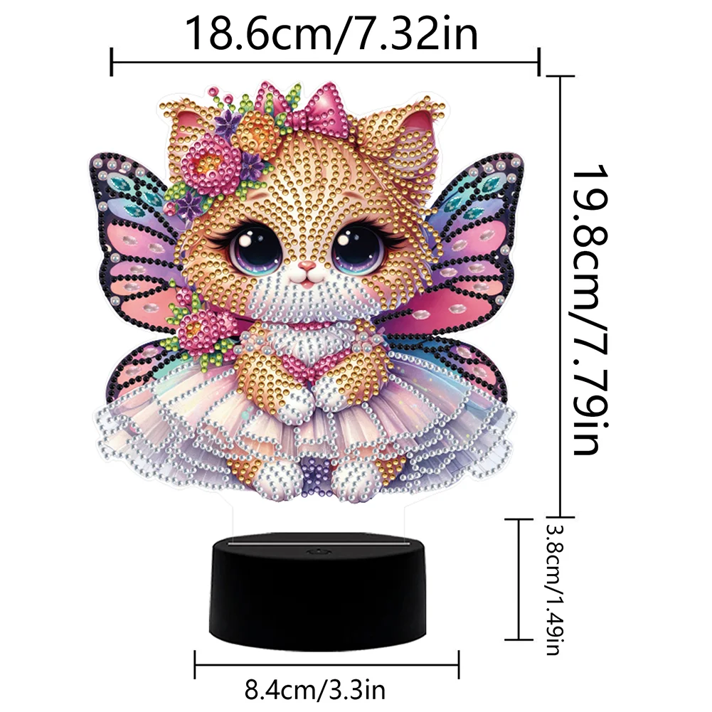 DIY Butterfly Cat Diamond Painting Night Light Diamond Art Lamp Home Decoration