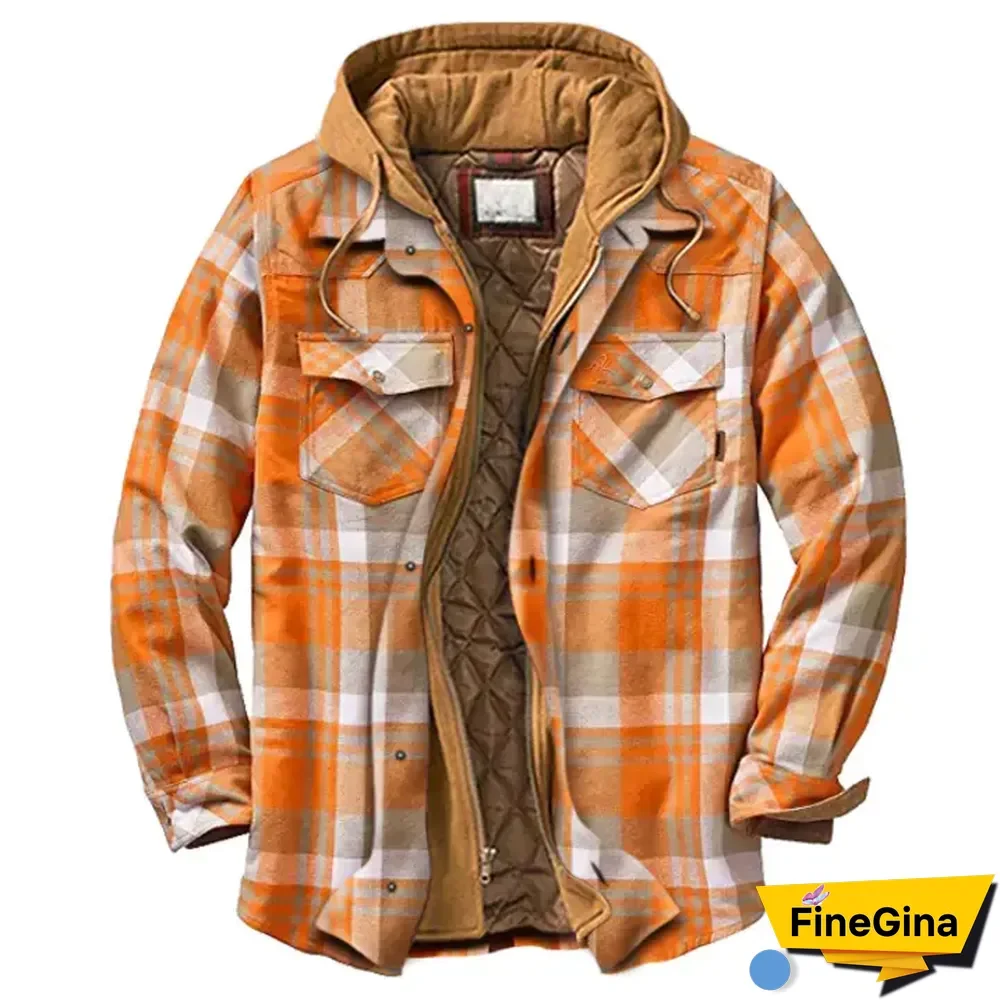 Men's Checkered Textured Winter Thick Hooded Jacket