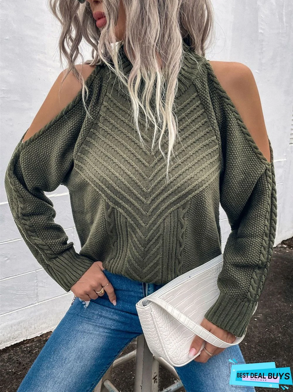 Loose Off-The-Shoulder Solid Color Casual Sweater