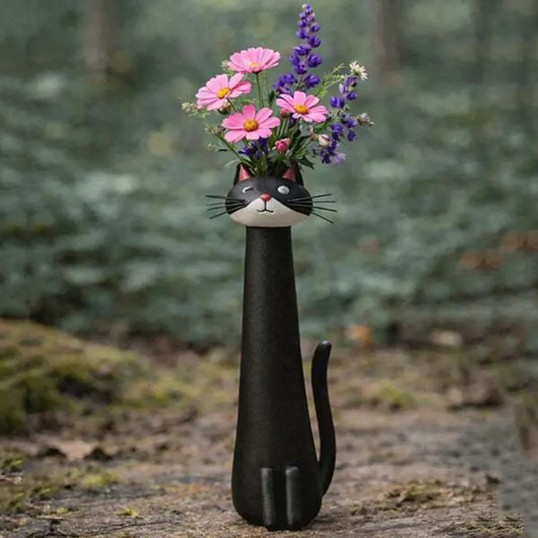 Handcrafted Quirky Cat Vase Modern Whimsical Resin Cat Flower Vase Creative Ornament for Living Room Office Study Home Decoration