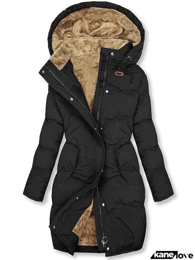 Women's Winter Coat Fleece Lined Parka Thermal Warm Parka Zip up Heated Jacket Hooded Drawstring Elegant Street Outerwear Long Sleeve with Pocket
