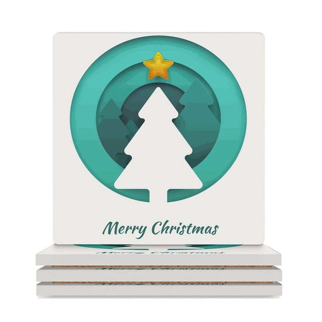 Merry Christmas Tree Star Square Ceramic Coasters