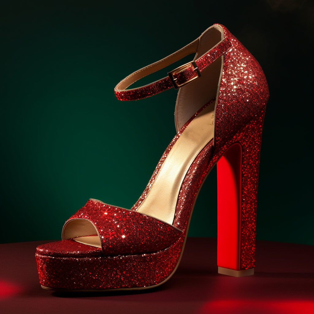 Red Glitter Open Toe Chunky Heel Buckle Ankle Strap Platform Sandals Nicepairs