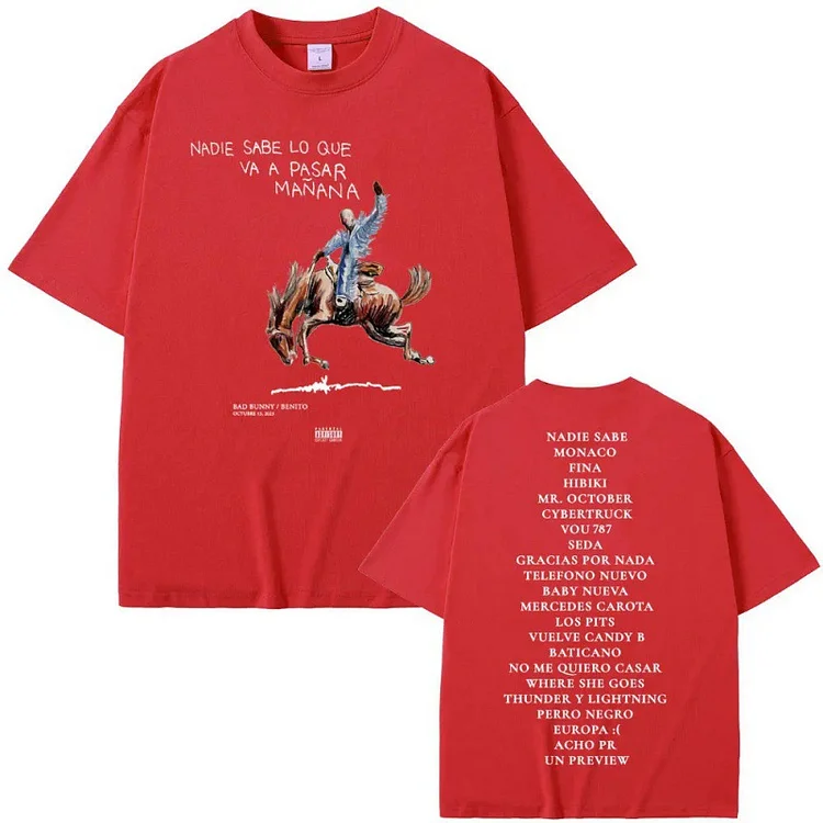 Rapper Bad Bunny Nadie Music Album Printed T-shirt Hip Hop Oversized T-shirt Streetwear at Hiphopee