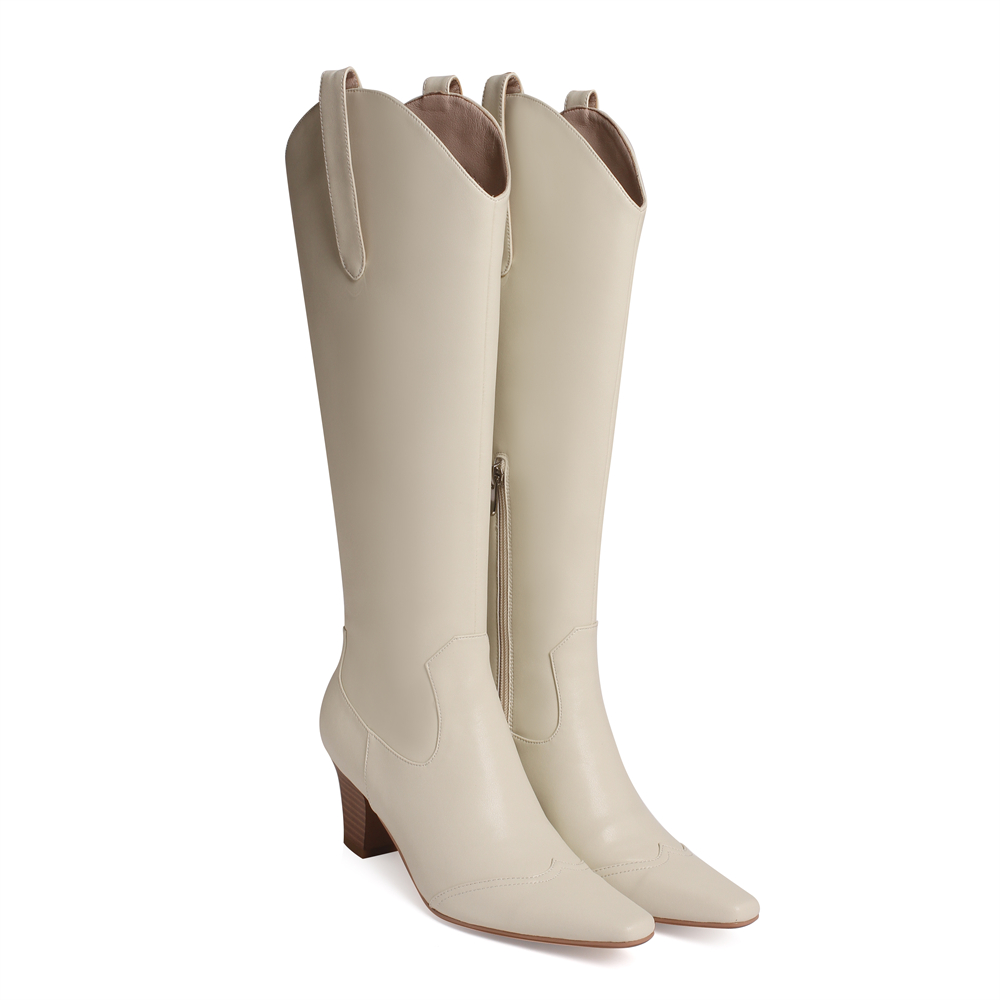 50mm Women Side Zip Block Heel Square Toe Western Boots-vocosishoes