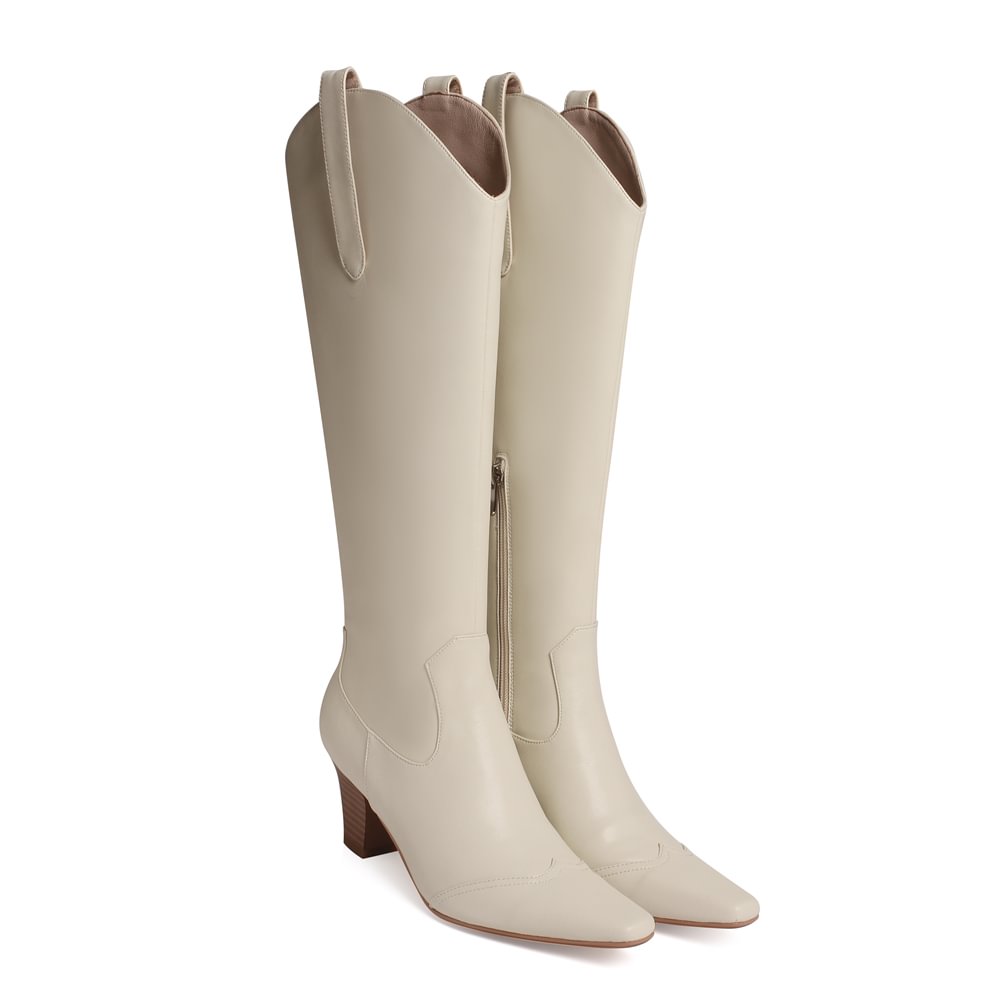 50mm Women Side Zip Block Heel Square Toe Western Boots-vocosishoes