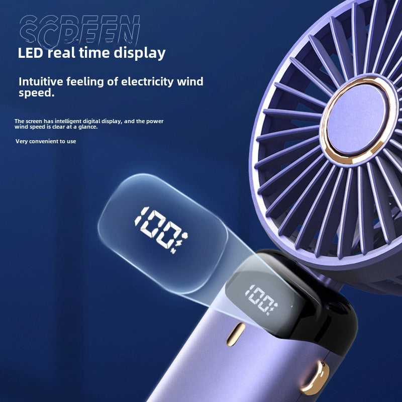 New Handheld Fan Outdoor USB Charging Mini Portable Student Small Fan Digital Display Folding Aromatherapy