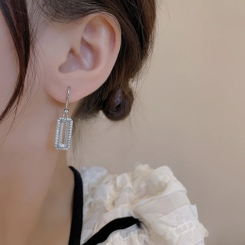 Huitan Fashion Geometric Cubic Zirconia Dangle Earrings for Women Temperament Lady's Earrings Everyday Statement Jewelry Newest