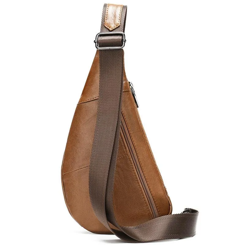 Textured Style Adjustable Strap Genuine Leather Multiple Compartment Sling Backpack