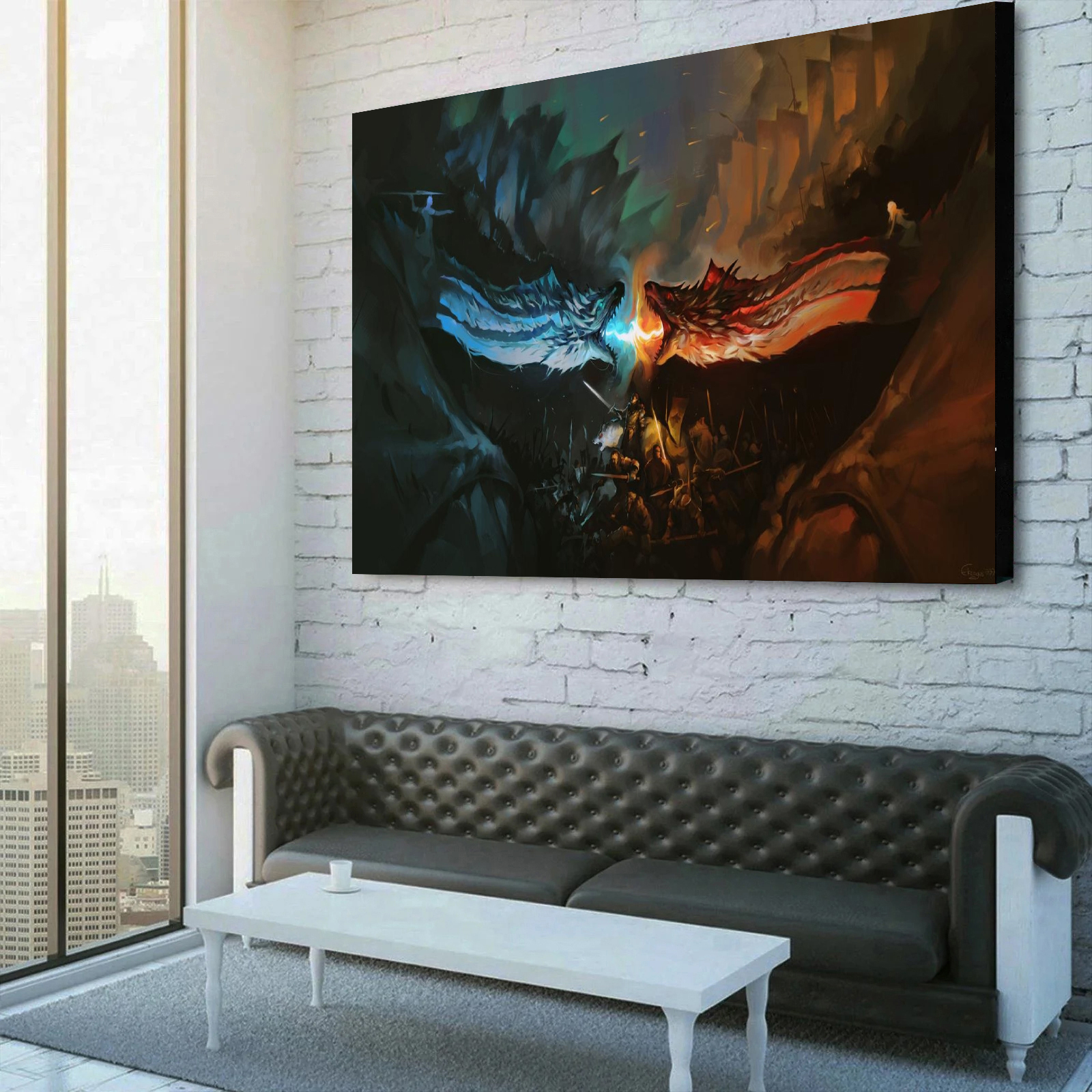 Game of Thrones: Daenerys and Night King's Dragon Battle Canvas Wall Art 
