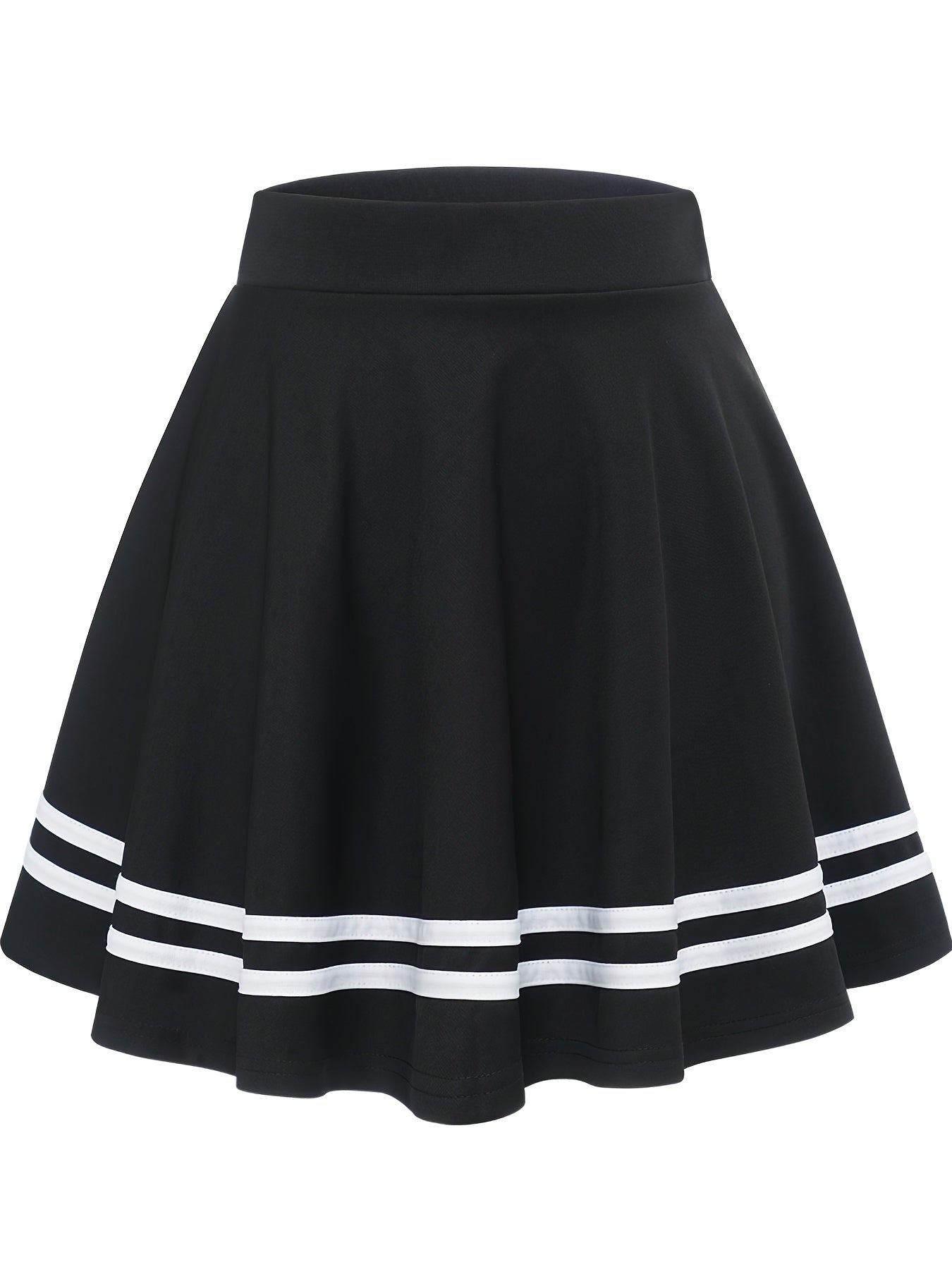 Striped A-Line Skater Skirt, Versatile High Waist Skirt For Spring & Summer, Women's Clothing