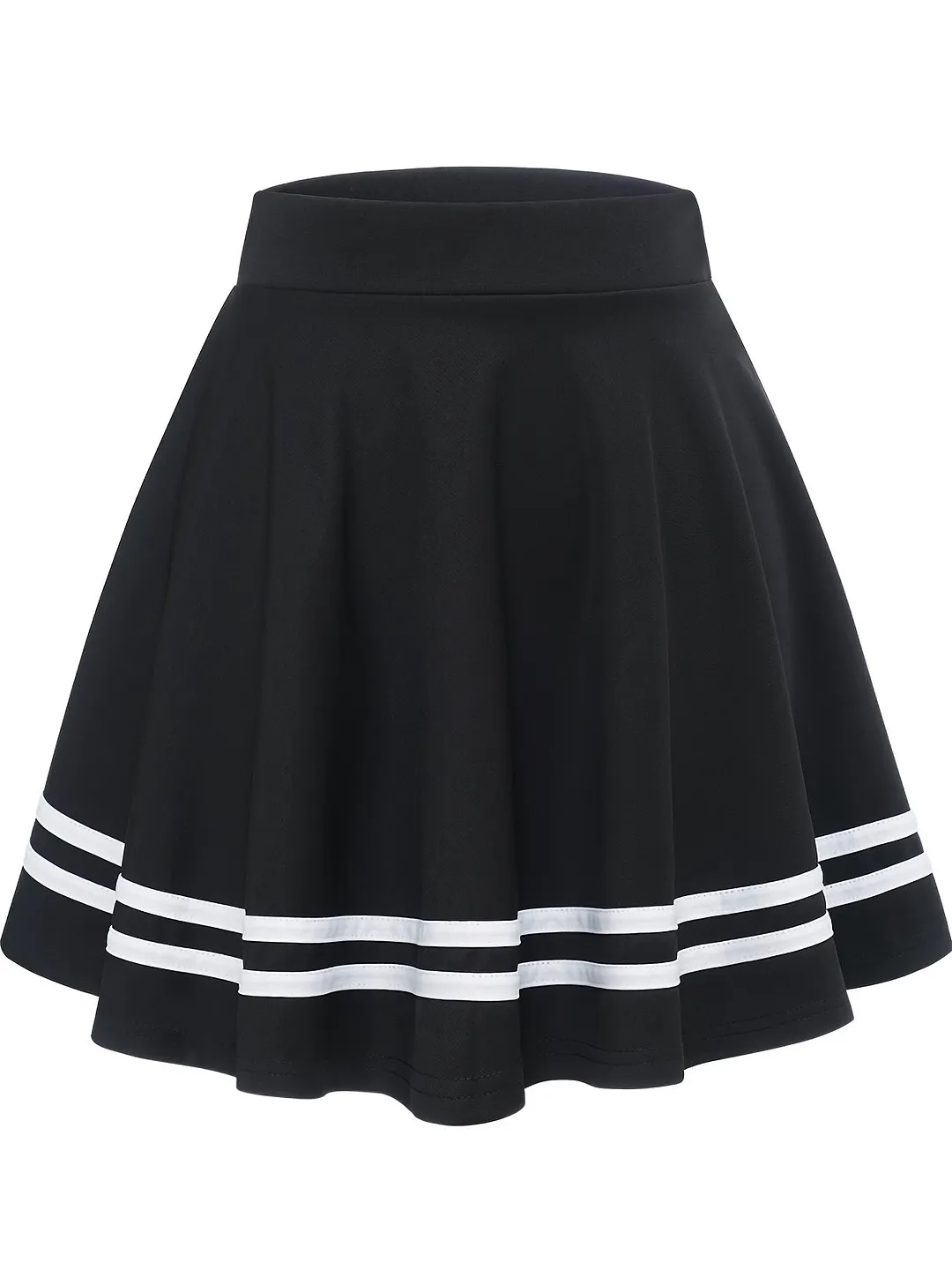Striped A-Line Skater Skirt, Versatile High Waist Skirt For Spring & Summer, Women's Clothing