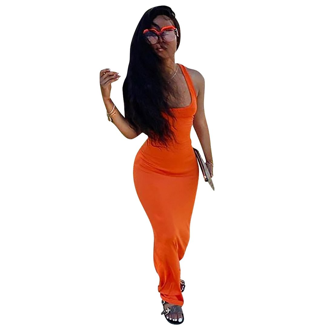 CM.YAYA Women Streetwear Casual Tank O-neck Lace Up Open Back Slim Maxi Dress Fashion Sleeveless Solid Long Dresses Vestidos
