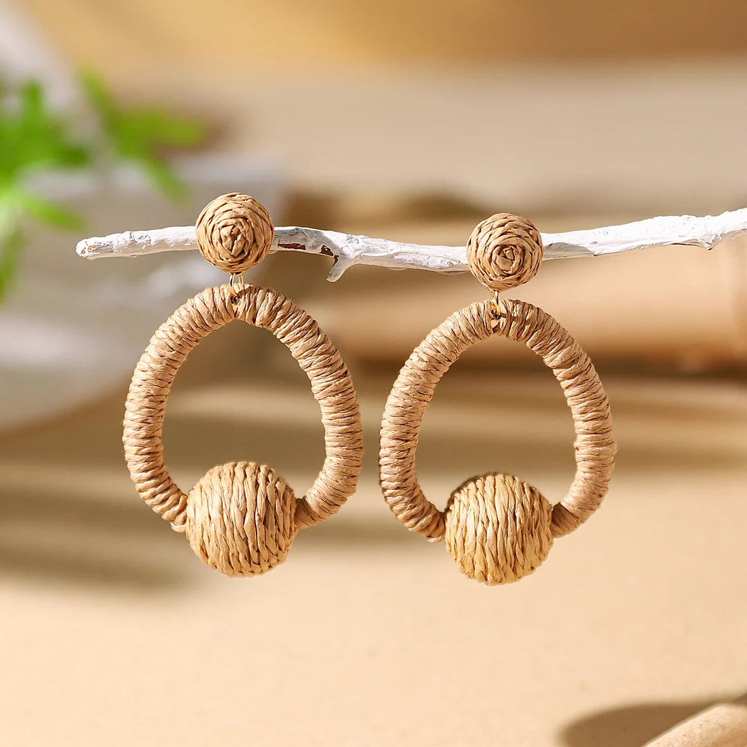 Women's Holiday Bohemian Style Raffia Hand-woven Earrings