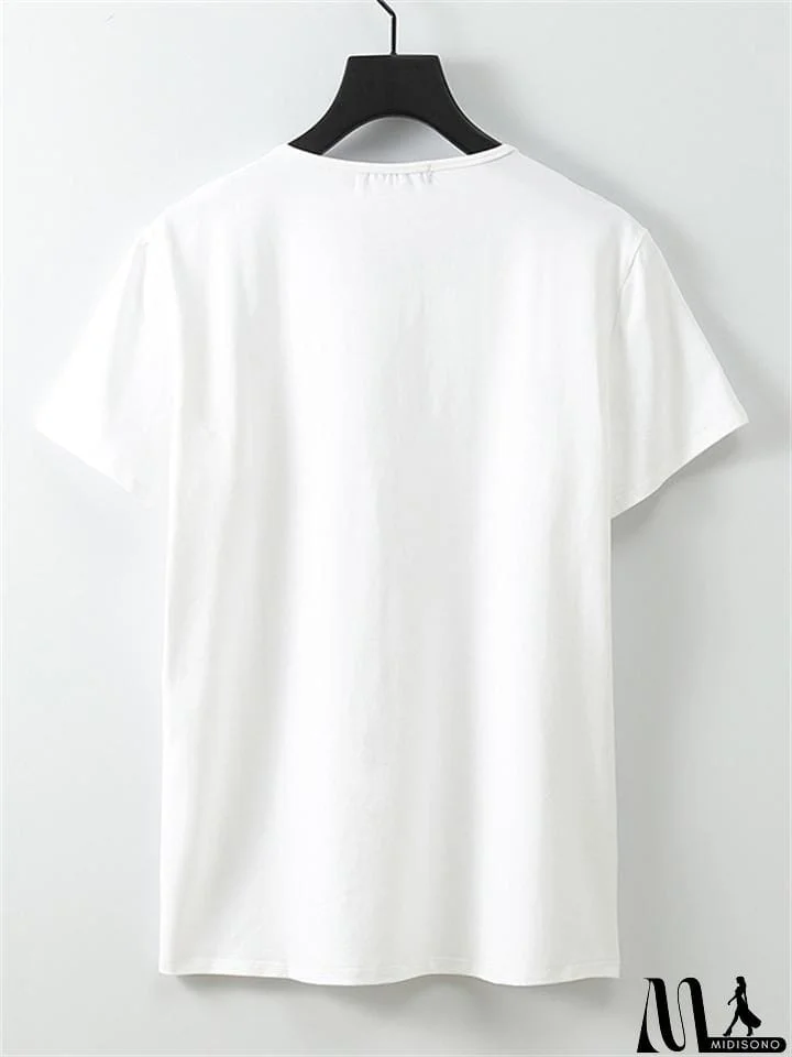 MidiSono - Men's Short Sleeve Solid Color Round Neck Cotton T-Shirt