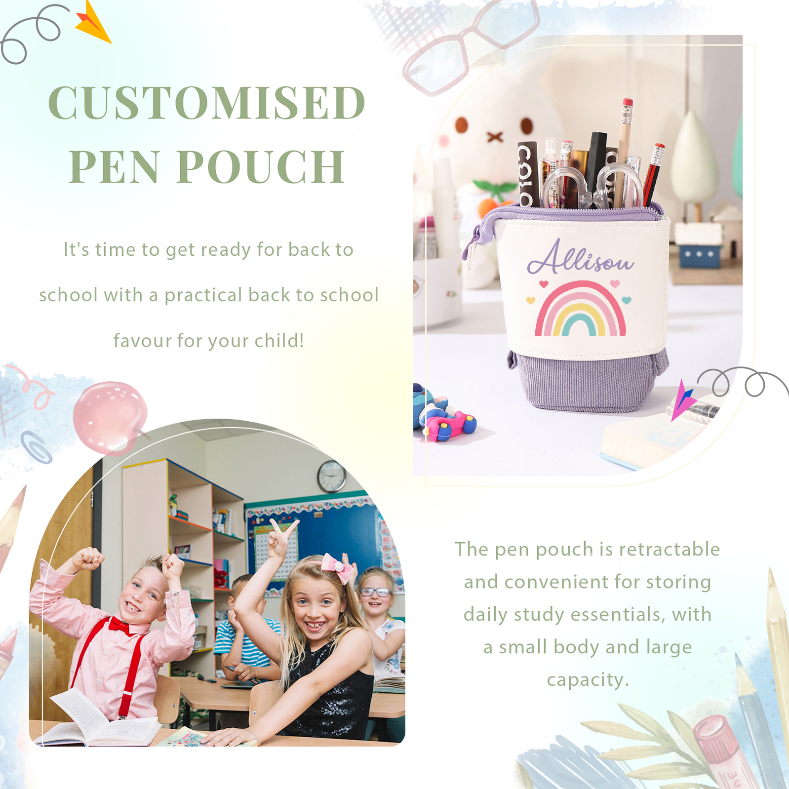 Astuccio per matite acrobaleno personalizzato con 1 nome regalo per scuola elementare bambini
