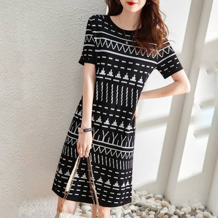Black Floral Short Sleeve A-Line Dresses QueenFunky