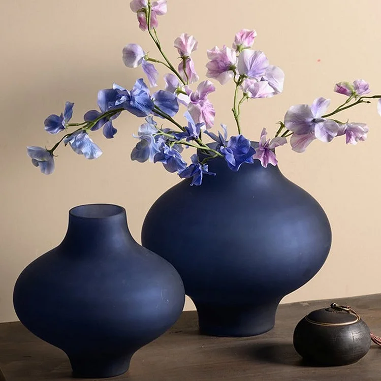 Gourd-Shaped Glass Blue Vases Decorative Flower Vases